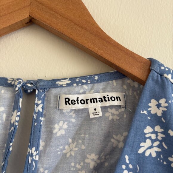 Reformation Isador Sleeveless Front Button Mini Dress Floral Blue Women’s Sz 4 - Picture 7 of 9
